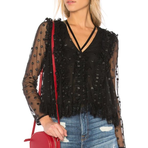Alexis Tops - Alexis Size Medium Clementine V-Neck Dotted Mesh Blouse